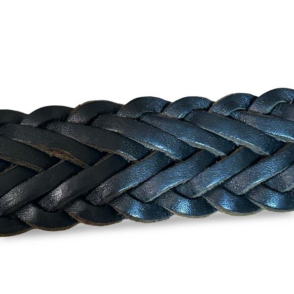 VTG 90s Black Braided Leather Belt Unisex Adjustable Boho Minimalist main image 7
